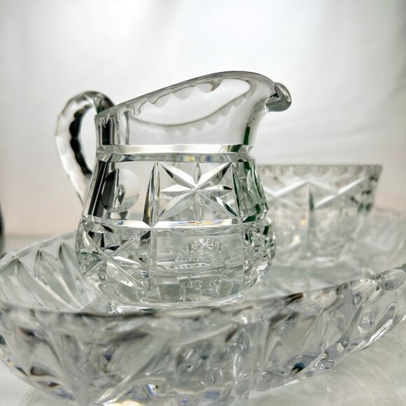 Crystal Creamer Set | Cut Crystal in 1970s Retro Design | Creamer, Sugar Bowl, T - Picture 2 of 10